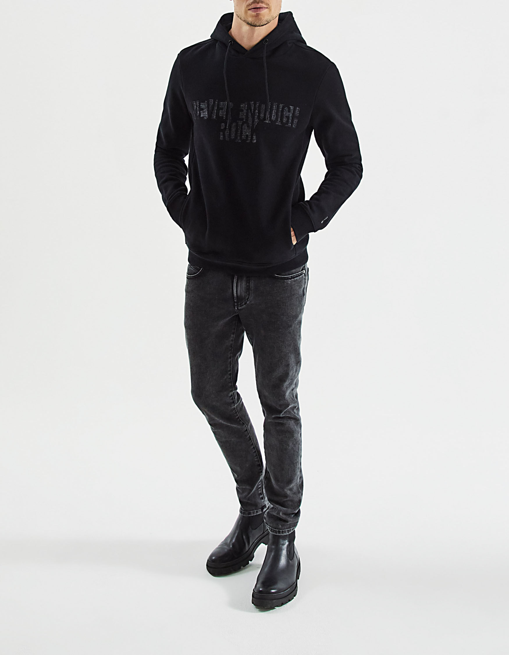 Black slogan deals hoodie