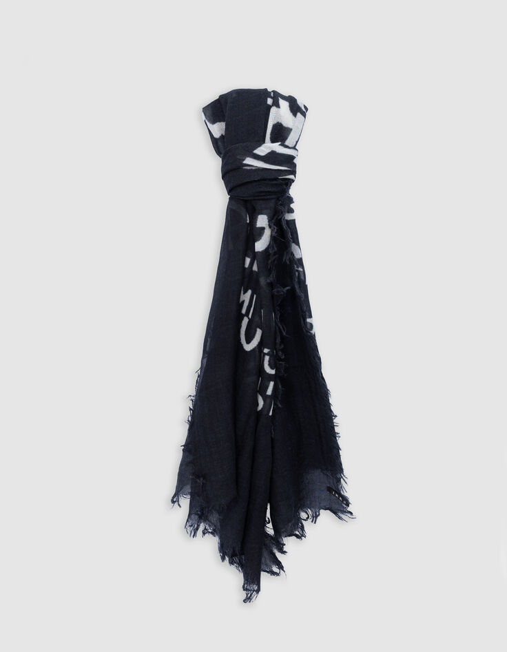 Foulard noir jacquard et broderie messages Femme-1 Foulard noir jacquard et broderie messages Femme-1