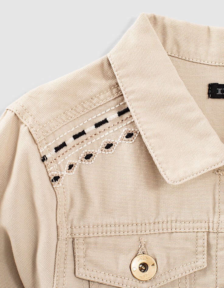 Veste en jean sable brodé fille-5 Veste en jean sable brodé fille-5
