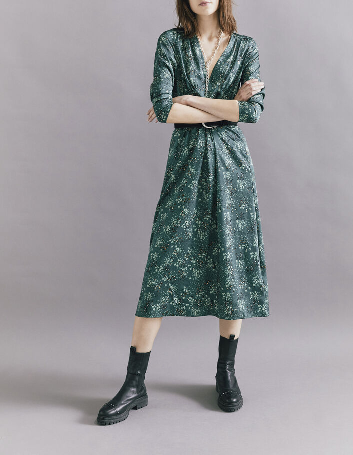 Lange jurk met blauwe bloemenprint en V-hals dames-6