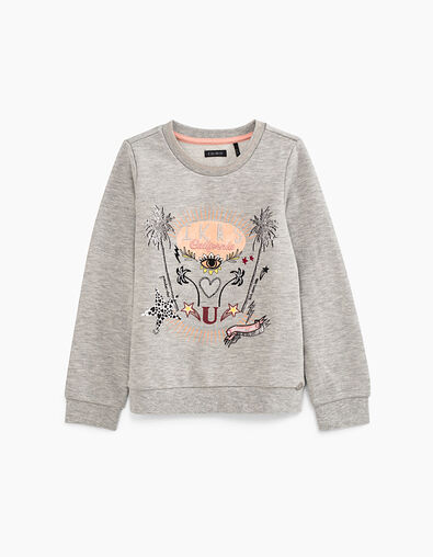 Sudadera gris jaspeado medio bordado niña - IKKS