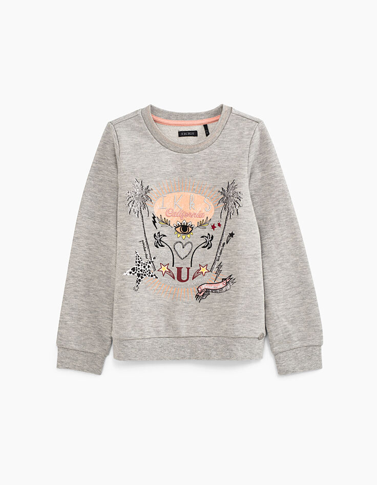 Sudadera gris jaspeado medio bordado niña-1
