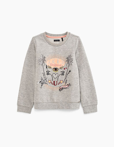 Girls’ medium-grey marl embroidered sweatshirt - IKKS