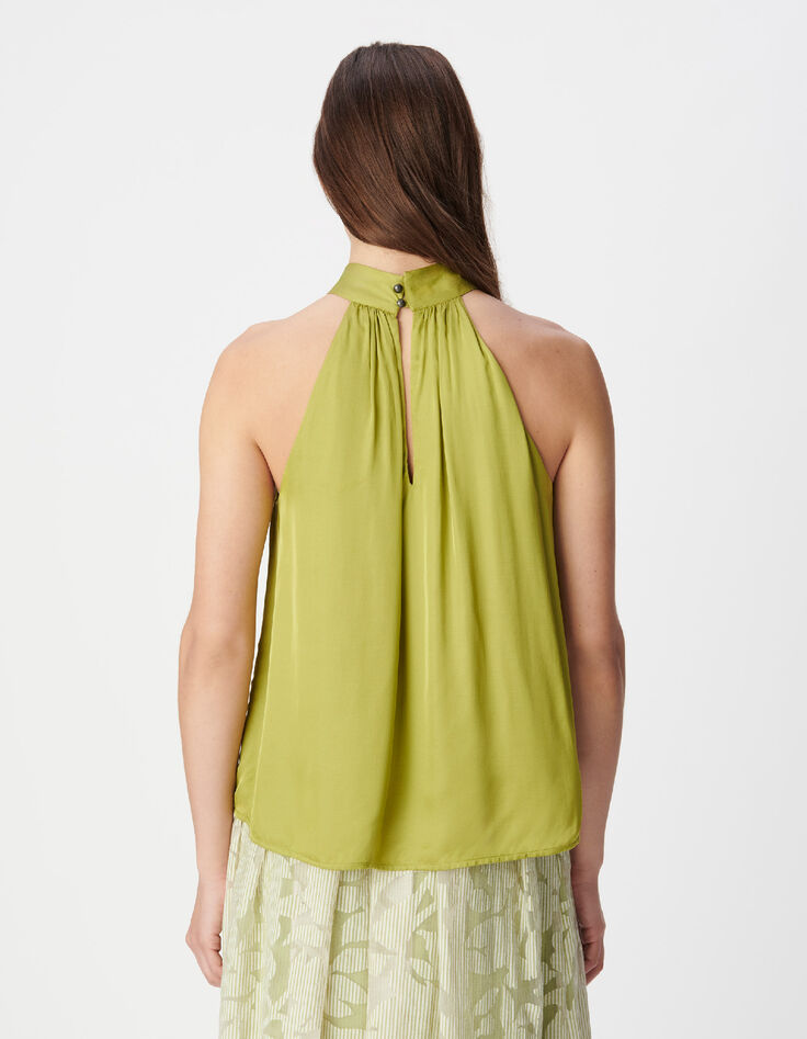 Groen satijnen mouwloze top Dames-4