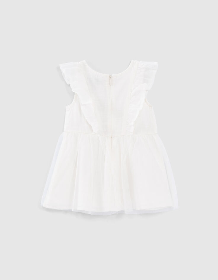 Robe tutu blanc cassé bi matière à volants bébé fille-3