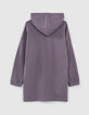 Robe-sweat gris de lin à capuche et message fille-3