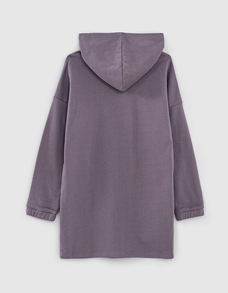 Robe-sweat gris de lin à capuche et message fille-3