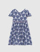Weißes Mädchenkleid mit grafischem Wax-Print-3