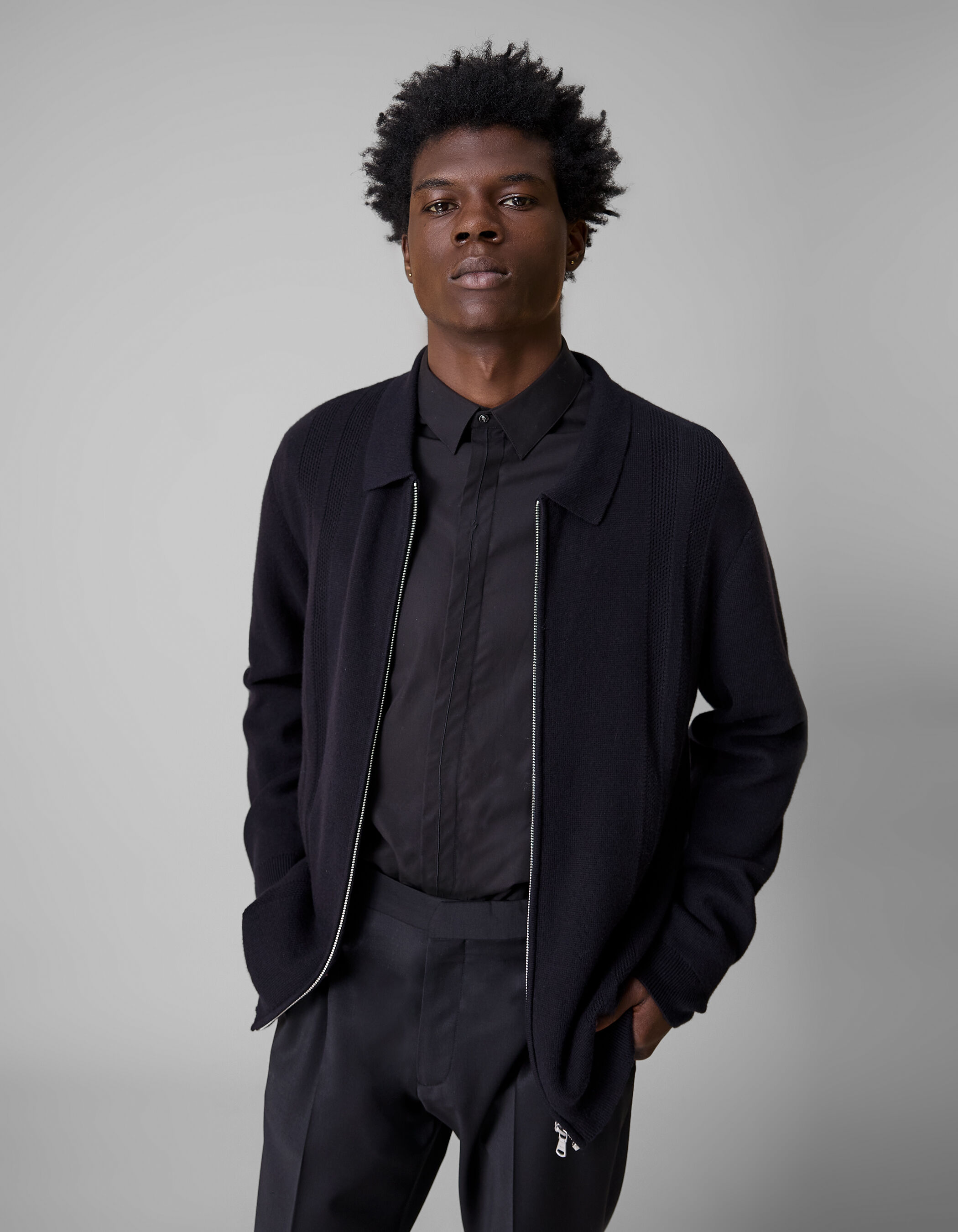 Mens black zip up cardigan on sale