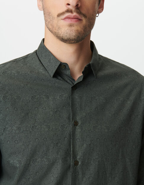 Chemise slim kaki tissu Liberty &reg; imprim&eacute; baroque Homme - IKKS