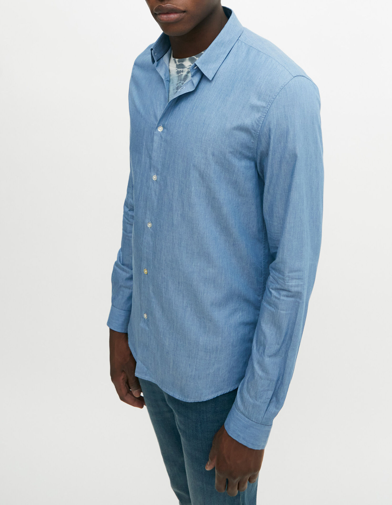 Men s indigo denim look SLIM shirt