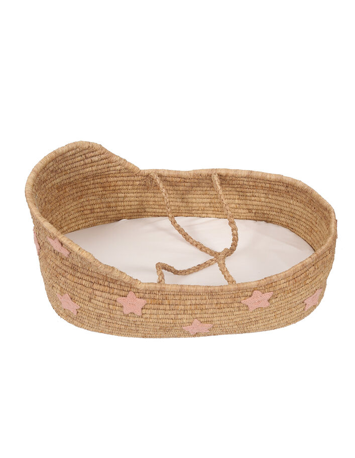 NORO pink embroidered star Moses basket + cotton mattress