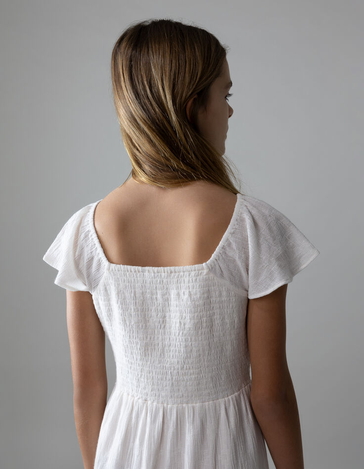 Ecru Maxikleid, Mädchen, Gummizug am Ausschnitt-4