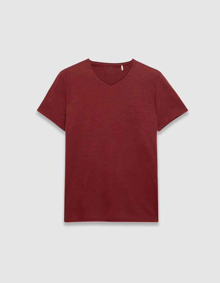 T-shirt encolure V bordeaux coton bio flammé Homme-4 T-shirt encolure V bordeaux coton bio flammé Homme-4