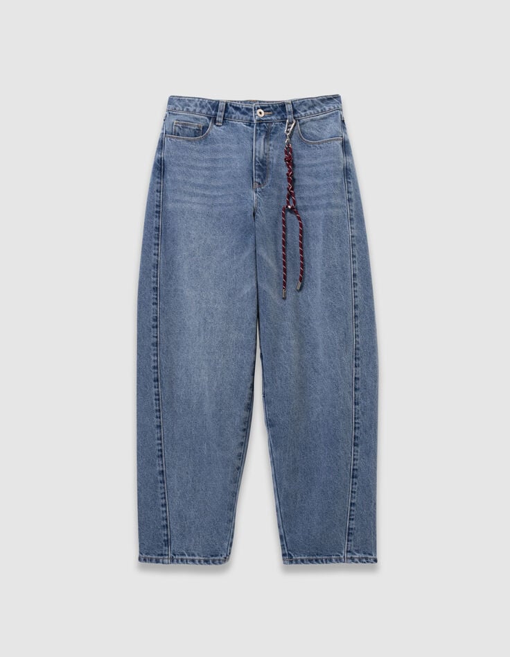 Blaue Mädchen-Ballonjeans mit Kordel-1 Blaue Mädchen-Ballonjeans mit Kordel-1