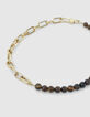 Collier marron oeil de tigre et maille trombone Femme-6