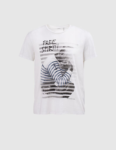 Cremeweißes Herren-T-Shirt, Motiv Der Denker, Bio - IKKS