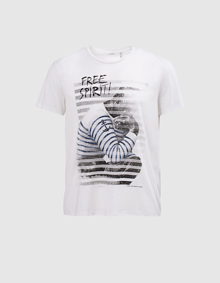 Cremeweißes Herren-T-Shirt, Motiv Der Denker, Bio-1