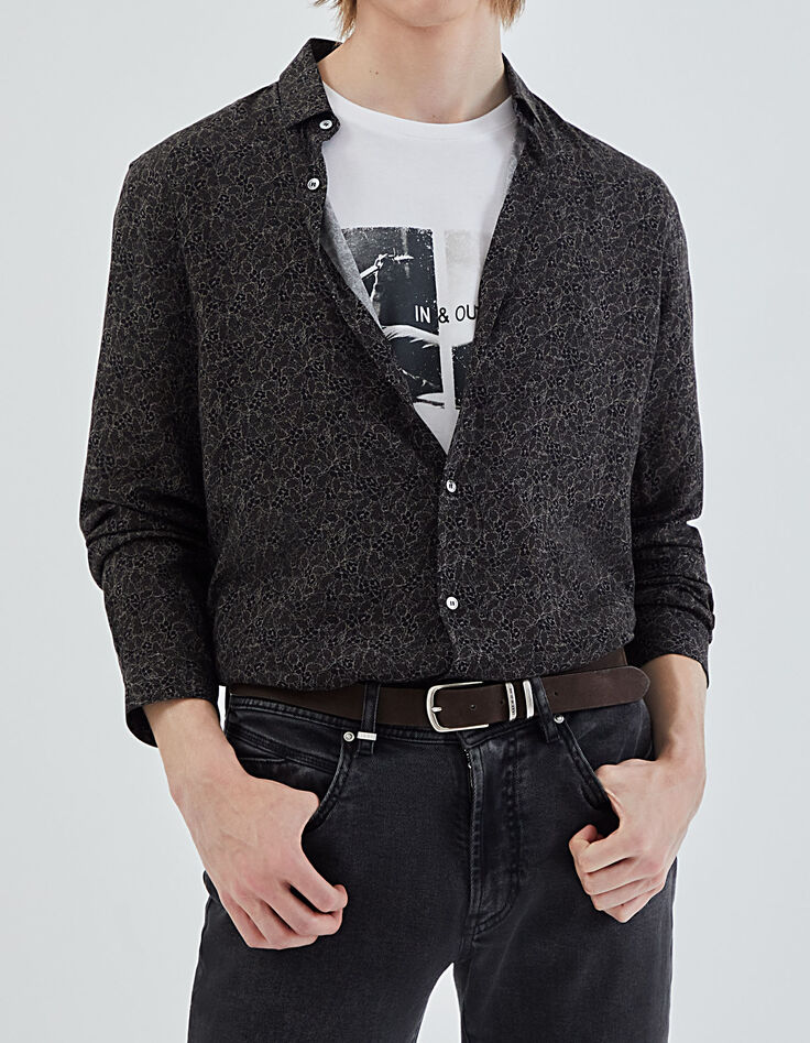 Camisa REGULAR caqui estampado camuhojas Hombre -1 Camisa REGULAR caqui estampado camuhojas Hombre -1