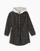 Robe gris anthracite à carreaux avec capuche fille-2