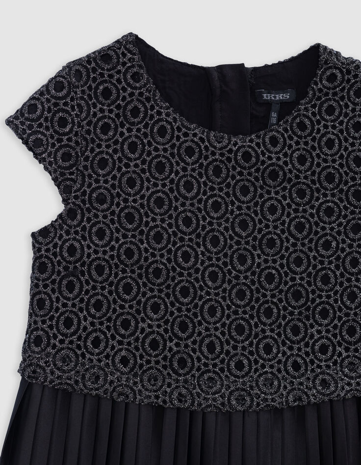 Vestido negro plisado top encaje trampantojo niña-3