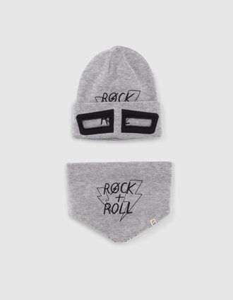 Boys’ grey knit snood and mask-beanie