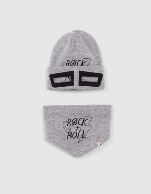 Boys’ grey knit snood and mask-beanie