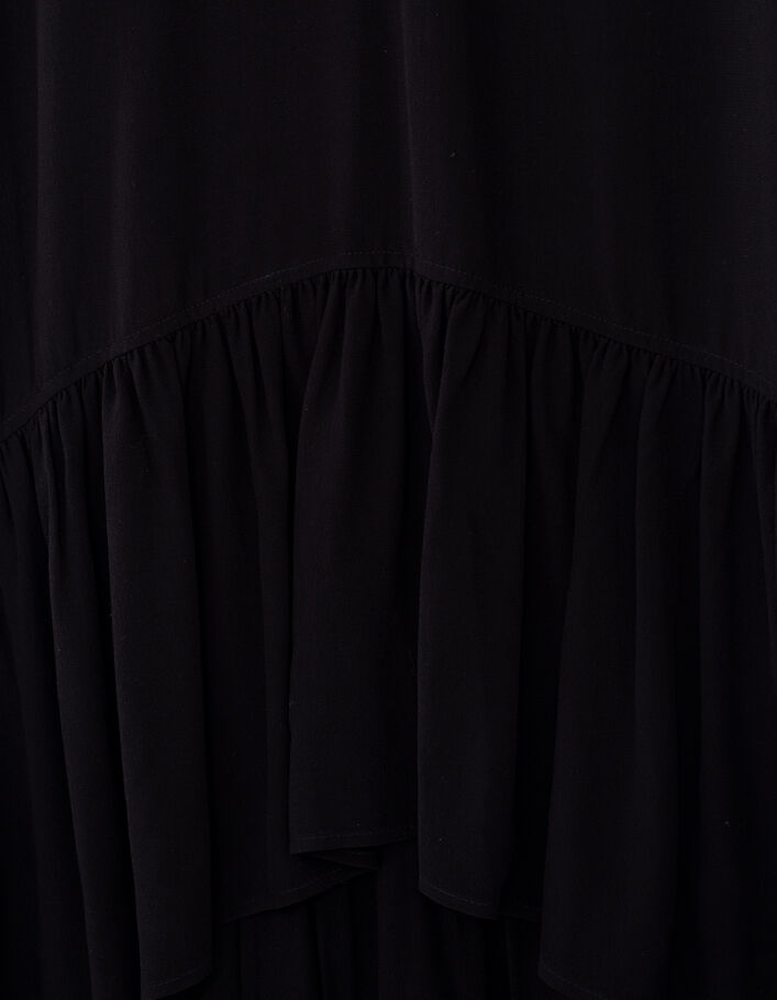 Schwarzes asymmetrisches Damen-Kreppkleid, hinten geknöpft - IKKS