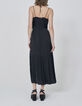 Vestido bustier largo negro drapeado delante mujer-2