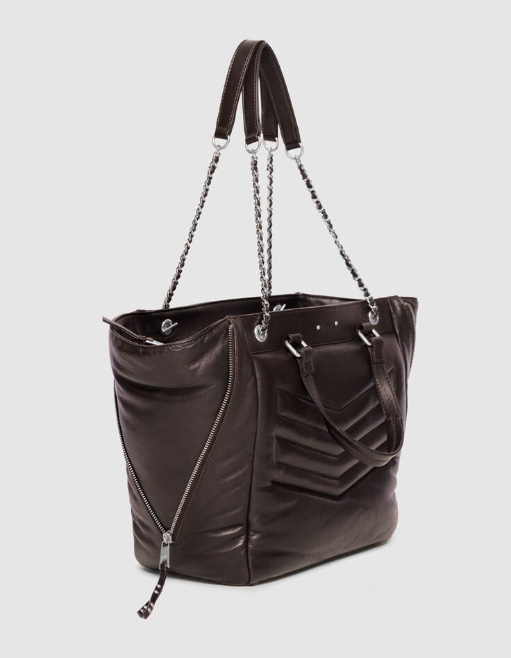 Braune Cabas-Tasche 1440 Leder Seiten-Zips Größe L Damen-2 Braune Cabas-Tasche 1440 Leder Seiten-Zips Größe L Damen-2