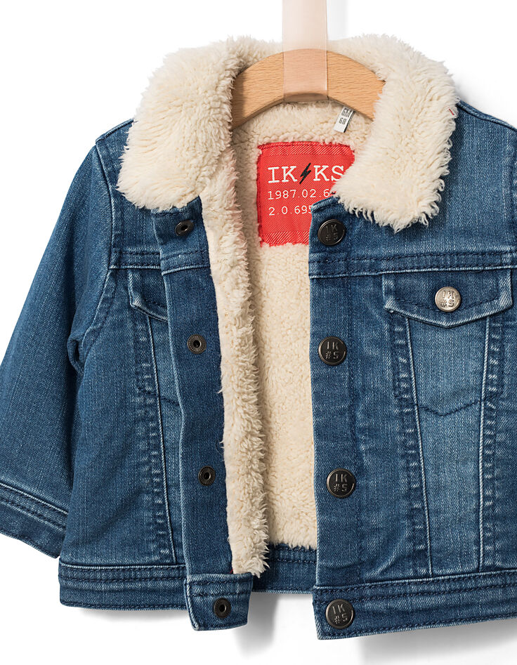 Veste en jean à col sherpa et broderie bébé garçon-3 Veste en jean à col sherpa et broderie bébé garçon-3