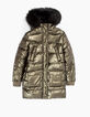 Girls’ khaki metallic-look long padded jacket-3