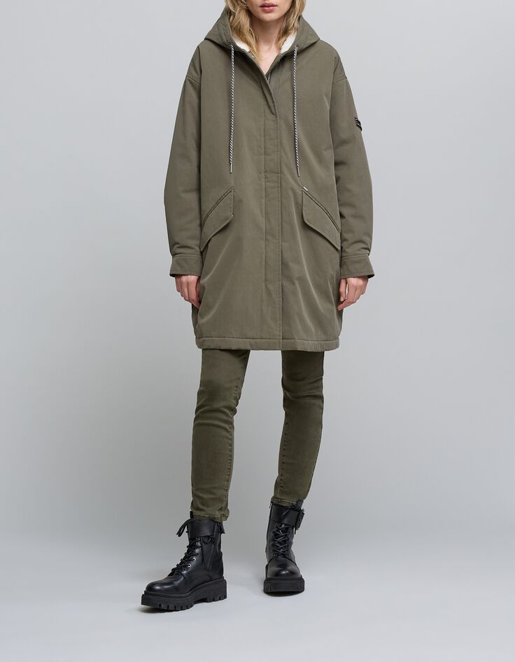 Parka de mujer caqui con forro de chevron badge-1