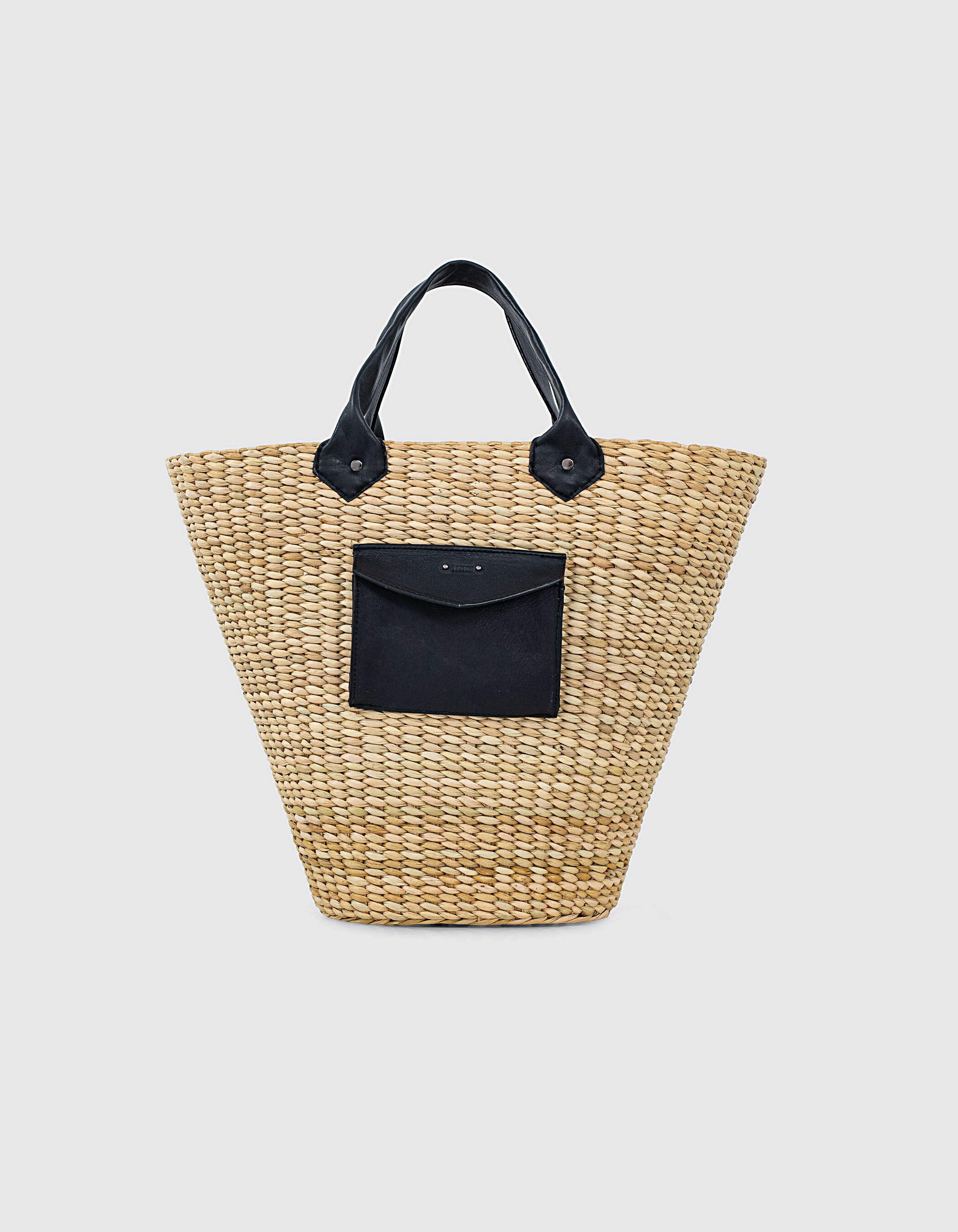 Women s raffia and black leather large basket IKKS