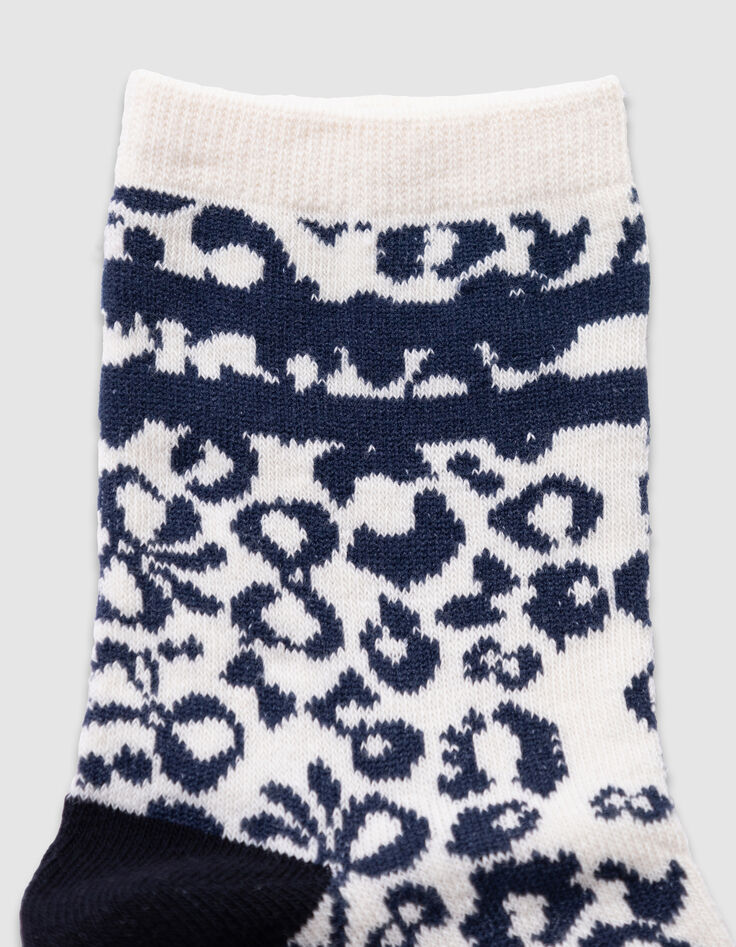 Mädchensocken in Marineblau, Cremeweiß und Rosa-3