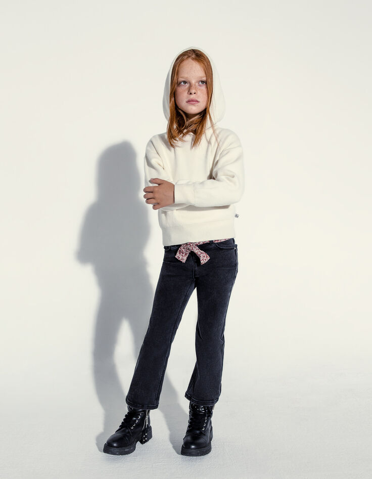 Pull &eacute;cru &agrave; capuche en tricot fille-2