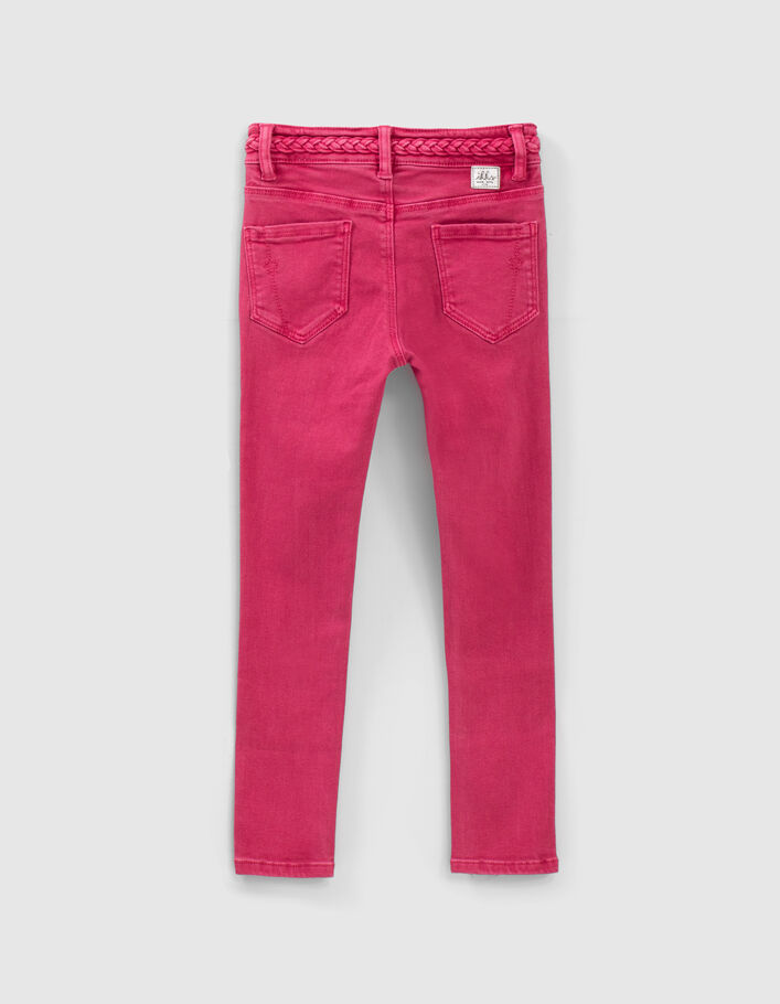 Girls’ fuchsia skinny jeans with woven belt - IKKS
