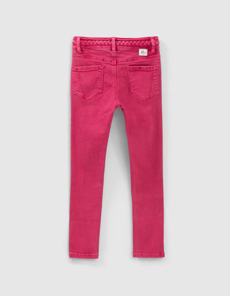 Fuchsia Skinny-Mädchenjeans mit Flechtgürtel-2