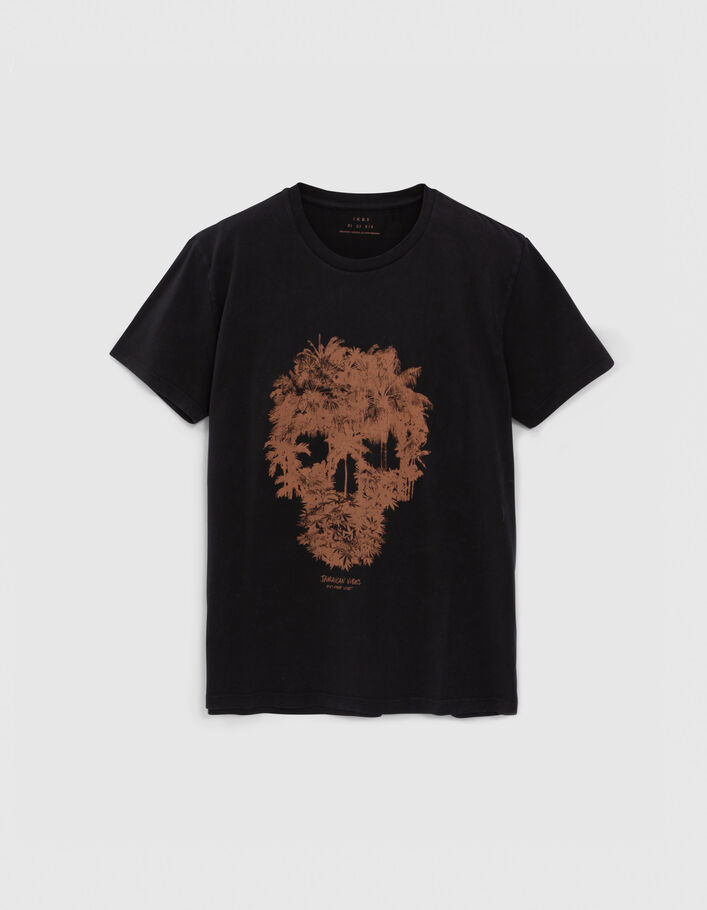 Men’s black T-shirt with palm tree-skull image - IKKS