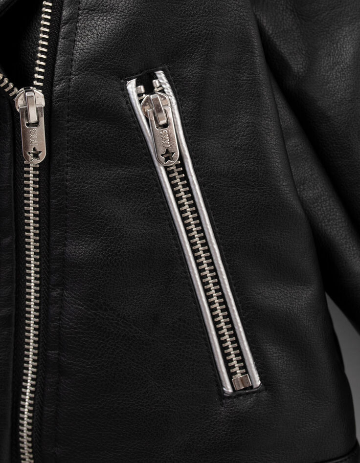 Girls’ black biker-style jacket, studded wings on back-6