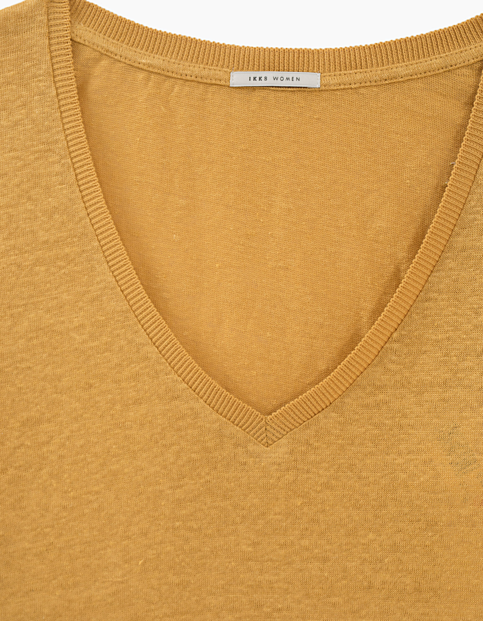 Tee shirt col V lin broderie palmier femme