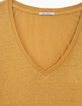 Tee-shirt col V lin broderie palmier femme-3