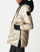 Women's gold padded jacket with black fleece hood-4