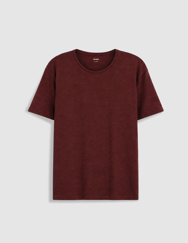T-shirt bordeaux uni col rond Homme-1