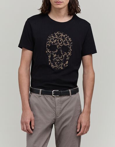 Camiseta negra algod&oacute;n calavera bordada hombre - IKKS