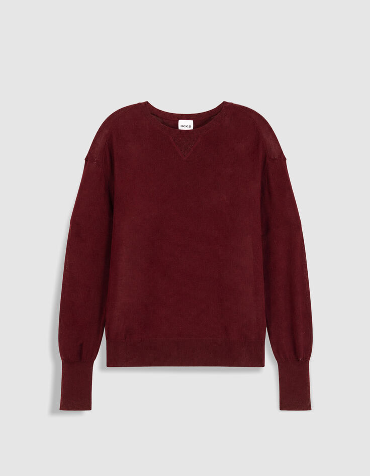 Pull manches longues prune tricot d&eacute;tail lurex Femme-5
