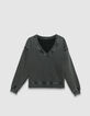 Sweater V-hals washed grijs oversized Dames-5