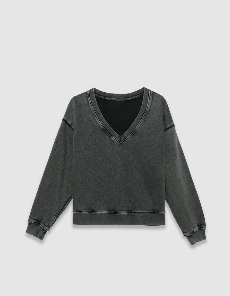 Sweater V-hals washed grijs oversized Dames-5