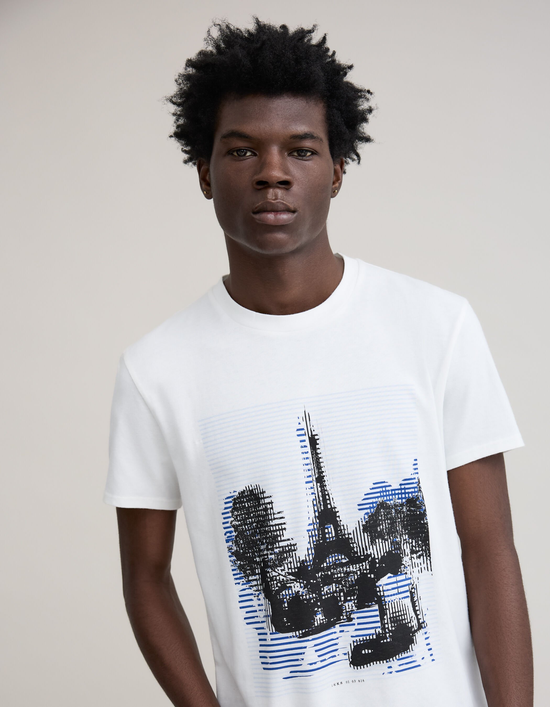 T shirt blanc coton bio visuel tour Eiffel arty Homme IKKS