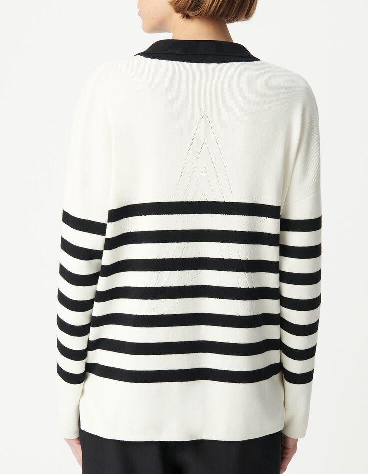 Black and ecru striped sailor sweater with contrasting polo collar Women-3